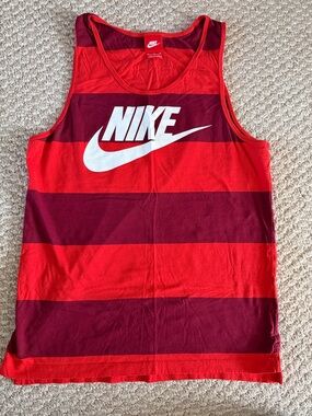 Nike Red & Maroon Striped Tank with White Logo